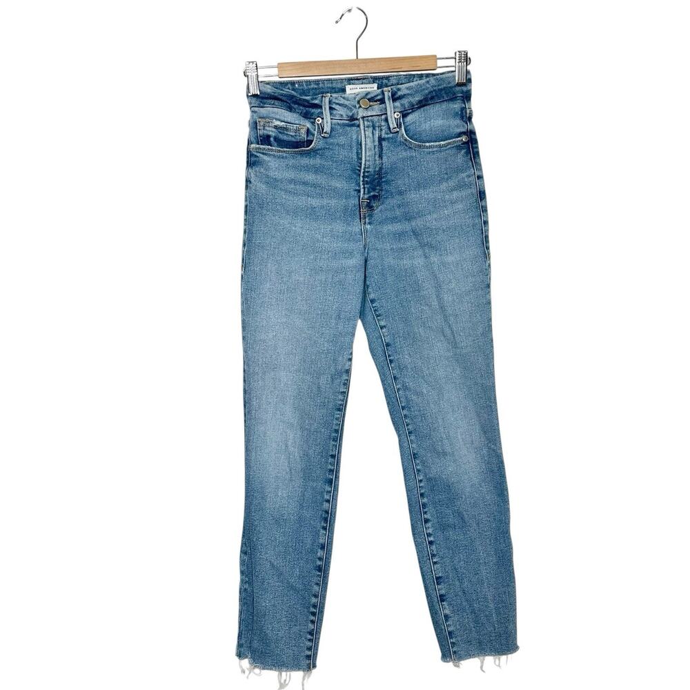 Good American Good Legs Skinny Cropped Jeans Womens 2/26 Distressed High Rise